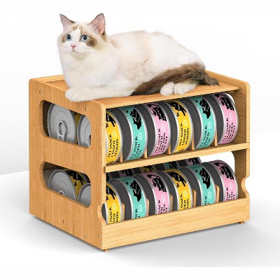 2 Tier Stackable Bamboo Pantry Organizer, Can Storage Rack Ideal for 36 Human and Pet Food Cans