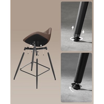Set of 2 Brown Faux Leather and Metal Swivel Bar Stools