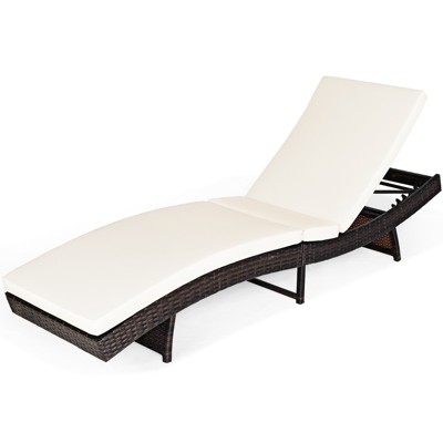 Tangkula Patio Adjustable Rattan Chaise Lounge Chair Folding Reclining Wicker Chair White