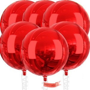 PartyWoo Foil Balloons Red Round 32 Inch 6 pcs - 1 of 4