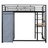 Okak 77.4IN Twin/Full Size Metal Loft Bed with Desk, Bed Frames with High Safety Guardrails and Wardrobe, Twin Bed for Bedroom, Dormitory - 3 of 4