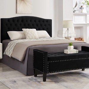 48"L Velvet Storage Bench, End Of Bed Upholstered Tufted Button Storage Bench With Nails Trim, Storage Velvet Rectangular Bed Bench - 1 of 4