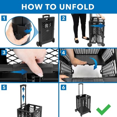 Black Foldable Mesh Utility Cart with Telescopic Handle