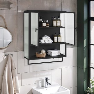 23.62" Iron and Tempered Glass Wall Mounted 2-Door Cabinet with Two-Tier Storage, Open Shelf and Towel Rack for Entryway, - 1 of 4