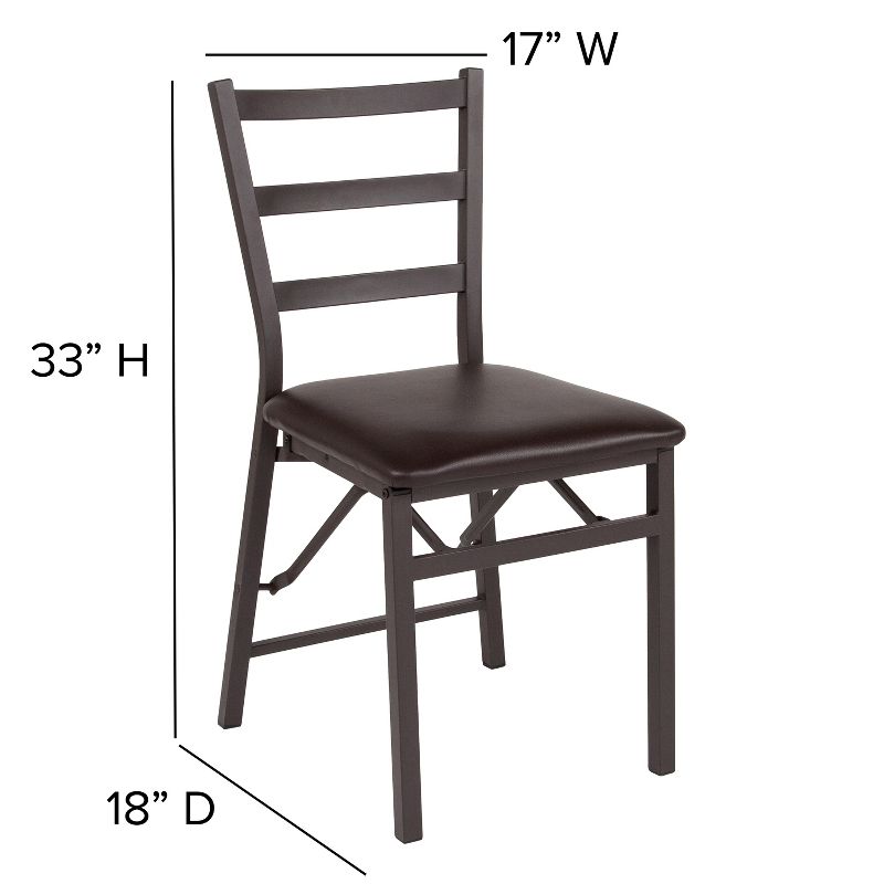 Flash Furniture 2 Pack HERCULES Series Brown Folding Ladder Back Metal Chair with Brown Vinyl Seat, 6 of 13