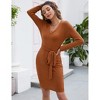Women's 2025 Sweater Dress V Neck Long Sleeve Ribbed Knit Tie Waist Bodycon Slim Fit Mini Dresses - 4 of 4