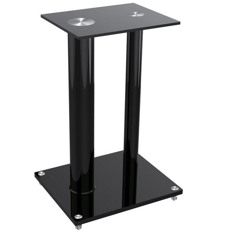 Monoprice Glass Floor Speaker Stands (Pair) - Black, Support Up to 22 Lbs. (10 Kg) Weight, Constructed of Tempered Glass W/ Aluminum Vertical Supports, 1 of 4