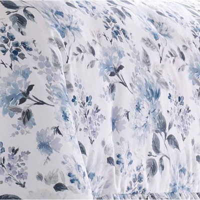 King Blue Cotton Ruffled Floral Duvet Cover Set