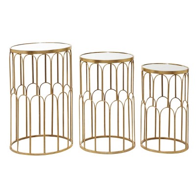 Set of 3 Glam Mirrored Accent Tables Gold - Olivia & May