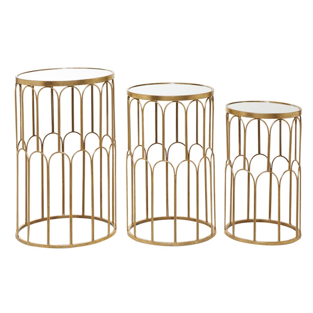 Photos - Coffee Table Set of 3 Glam Mirrored Accent Tables Gold - Olivia & May