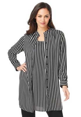 Women's plus size black 2024 and white striped shirt