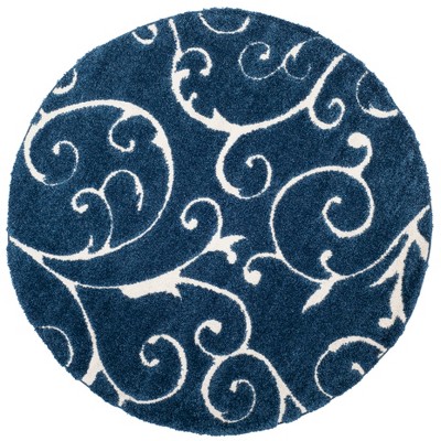 4' Round Swirl Loomed Area Rug Dark Blue/Cream - Safavieh