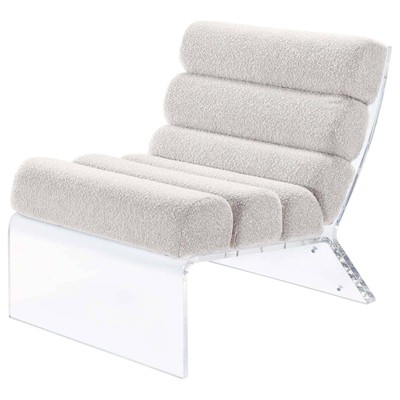 Ivory Bouclé Upholstered Armless Accent Chair with Clear Acrylic Frame