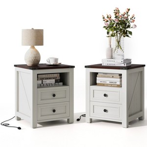 MUUEGM Farmhouse Nightstand with Charging Station, 18" Bedside Table with Drawer & Storage Cabinet, End Table for Bedroom, Living Room - 1 of 4