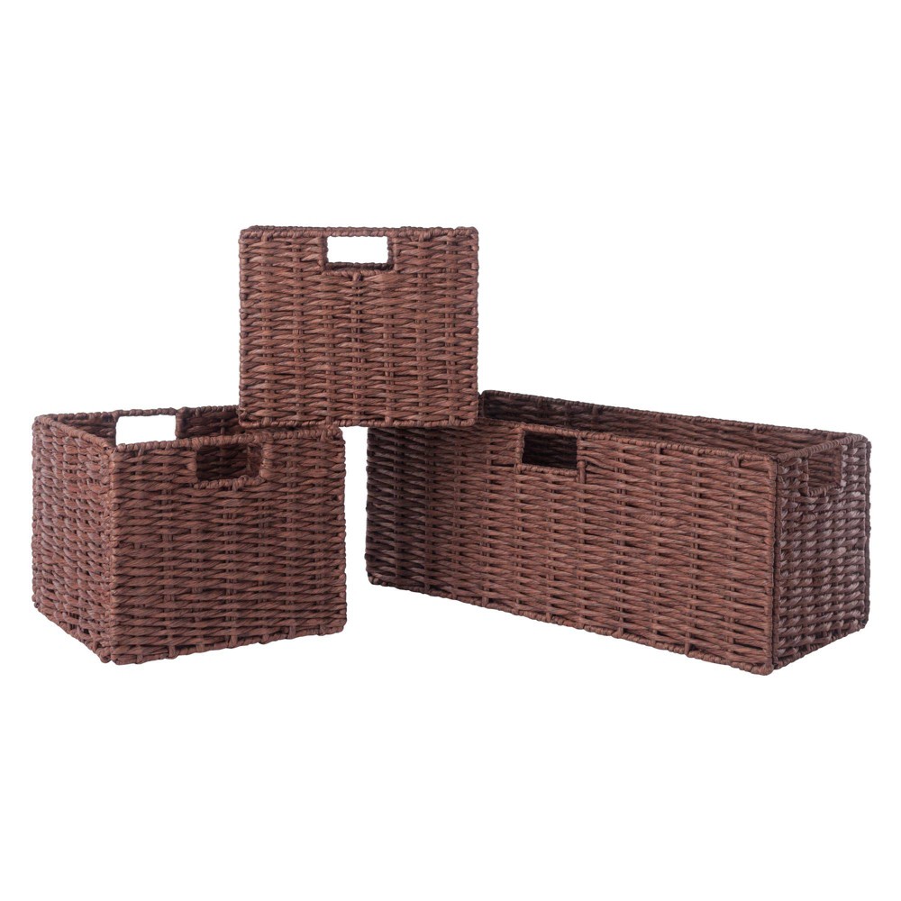 Photos - Other interior and decor 3pc Tessa Woven Rope 2 Small and 1 Large Basket Set Walnut - Winsome