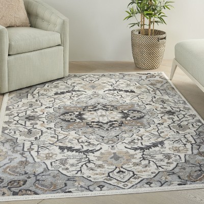 Ivory Grey Floral Medallion 5'3" x 7'3" Synthetic Area Rug