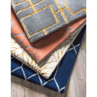 White and Gold Abstract Rectangular Area Rug
