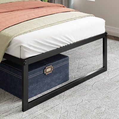 Twin Black Metal Upholstered Platform Bed with Drawer and Slats