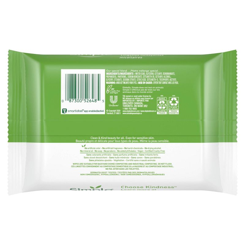 Unscented Simple Kind to Skin Micellar Makeup Remover Wipes - 25ct, 4 of 12