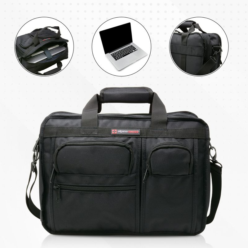 Alpine Swiss Conrad Messenger Bag 15.6 Inch Laptop Briefcase with Tablet Sleeve, 2 of 12