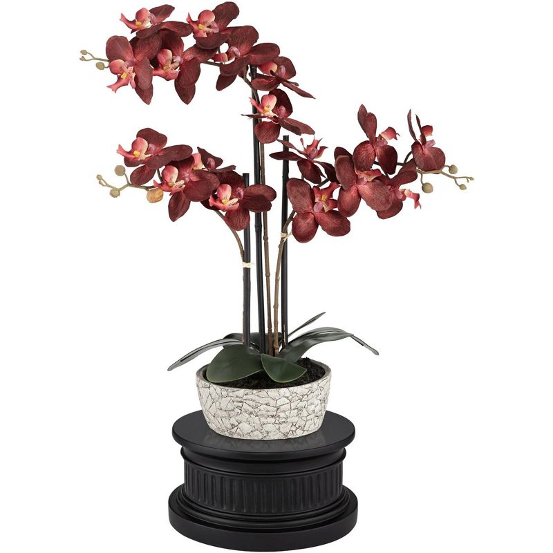 Studio 55D Potted Faux Artificial Flowers Realistic Red Orchid in Gray Vase with Black Riser for Home Decor Living Room 24" High, 1 of 5
