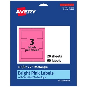 Avery Bright Pink Paper Labels, 2.5" x 7" Rectangle - 1 of 4