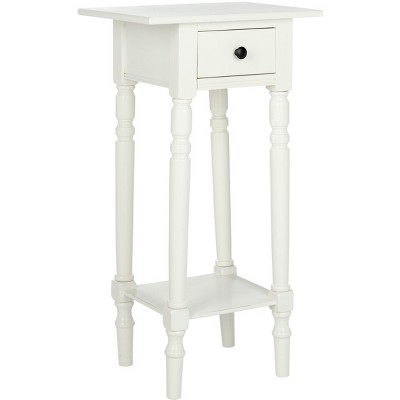 Transitional Distressed Cream Pine Wood End Table with Storage