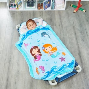 EVERYDAY KIDS Mermaid Toddler Cot Nap Mat for Home, Daycare, Preschool ; Easy to Roll Sleeping Mat with Elastic Straps, Pillow and Blanket - 1 of 4
