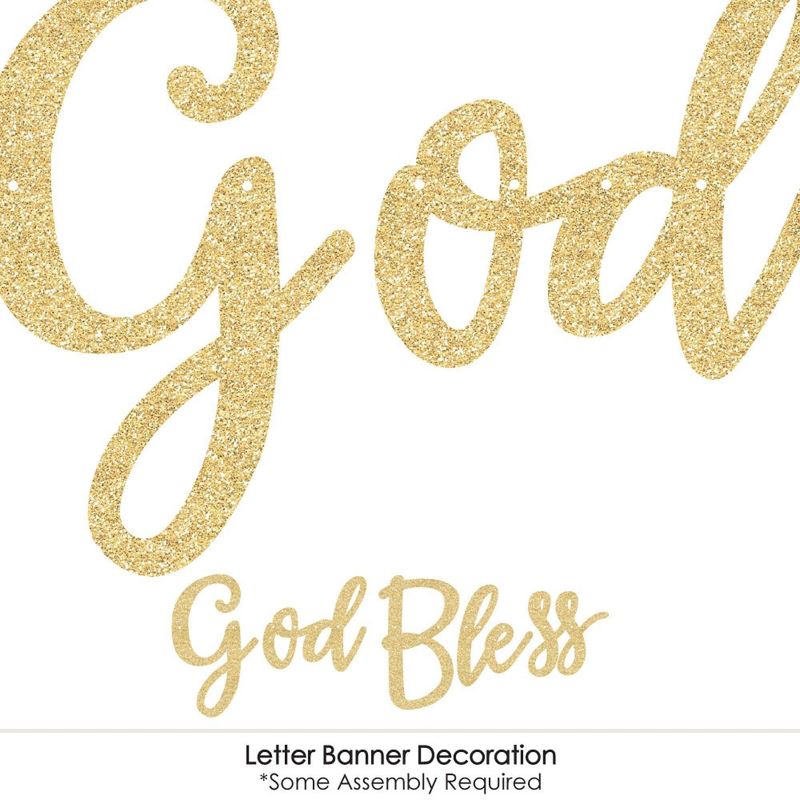 Big Dot of Happiness Elegant Cross -  Party Letter Banner Decor- 36 Banner Cutouts and No-Mess Real Gold Glitter God Bless Banner Letters, 5 of 9