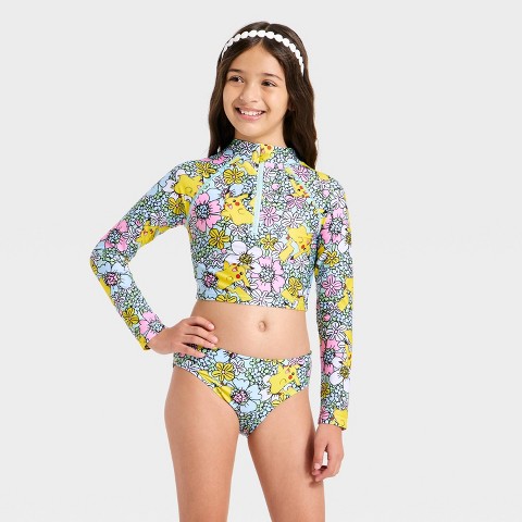 Pokemon Girls' Pokemon Long Sleeve Bikini Set - M