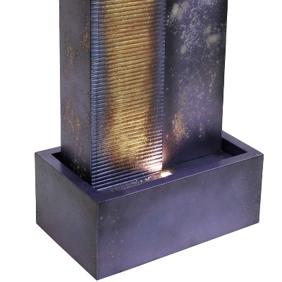 Dark Purple Metal Cascading Tower Outdoor Water Fountain with LED Lights
