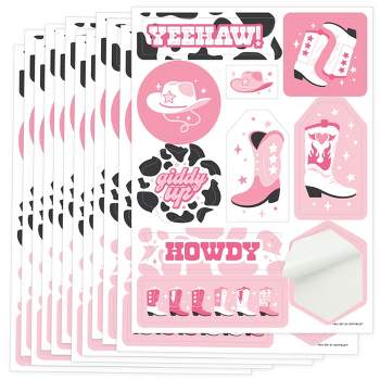 Big Dot of Happiness Rodeo Cowgirl - Pink Western Party Favor Sticker Set - 12 Sheets - 120 Stickers