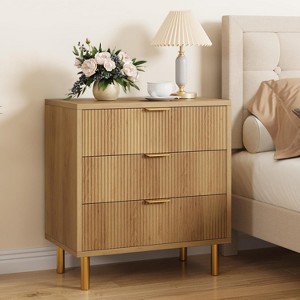 Garvee Modern 3 Drawer Dresser with Gold Handle and Large Drawer, Wood Double Chest of Drawers and Storage Organizer for Bedroom - 1 of 4