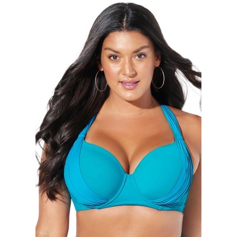 Swimsuits For All Women's Plus Size Bra Sized Drape Front Underwire Bikini  Top - 44 Dd, Blue : Target
