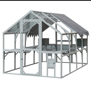 Dolonm 110" Walk-in Catio Enclosure w/ Weatherproof Roof - Blue&Grey Metal-Wood Cat House, 2 Bridges & 7 Walks for Outdoor Cats - 1 of 4