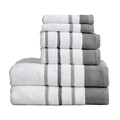 Cotton Quick-dry Decorative Stripe Bath Towel Set (6 Piece Set, Dark ...