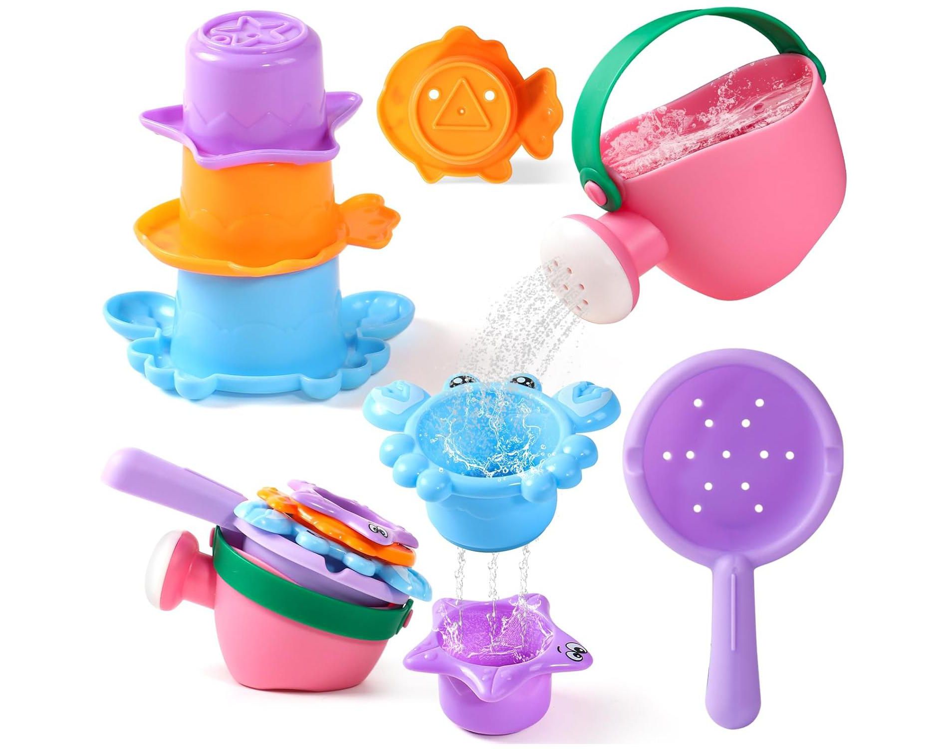 5-Piece Mold-Free Bath Toy Set for Toddlers Ages 1-4, Water Play for Pool and Bathtub