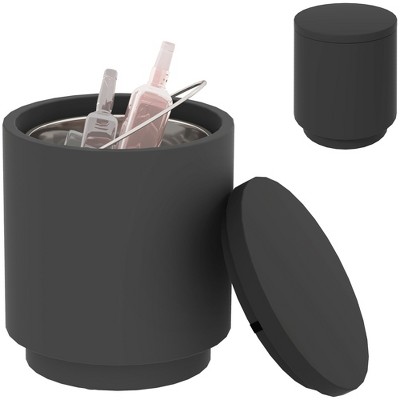 HOMCOM 2.6 Gal Outdoor Cooler Side Table, 3-In-1 Cool Bar Table with Storage, Removable Ice Bucket and Lid, Concrete Patio Table