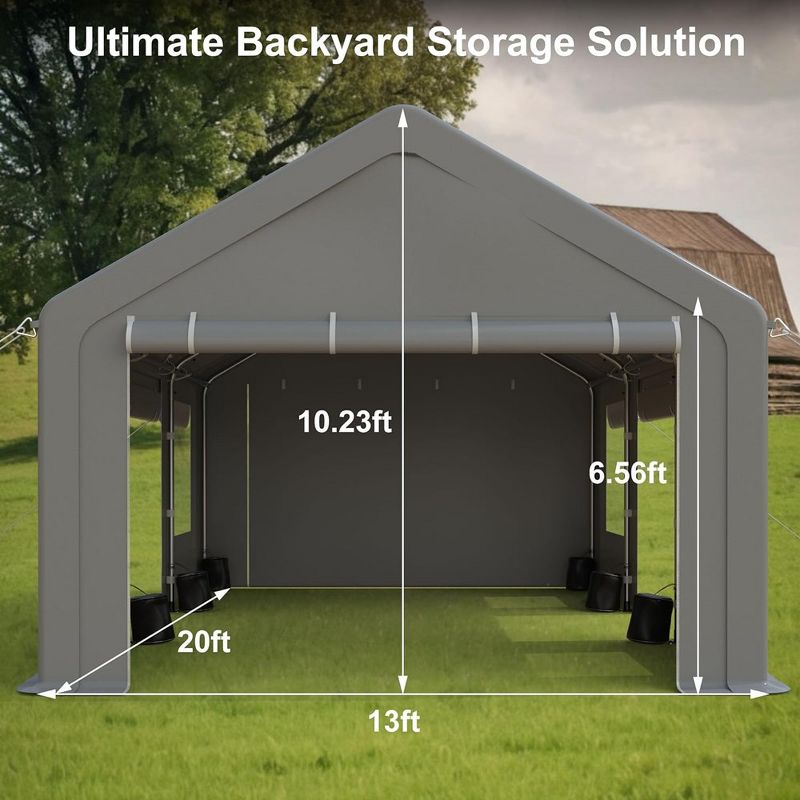 Whizmax 13x20ft Carport -Portable Upgraded Garage，Heavy Duty Carport with 4 Roll-up Doors & 4 Ventilated Windows, 2 of 9
