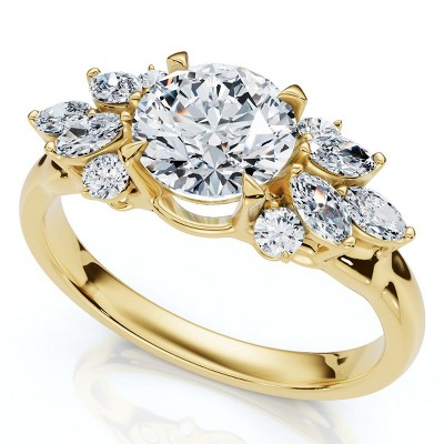 Pompeii3 Certified 1 1/4ct Feather Diamond Accent Ring 14k Gold or Platinum Lab Created