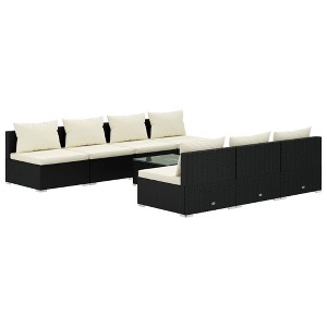 vidaXL 8 Piece Patio Lounge Set, Black Poly Rattan with Cream Cushions, Weather-Resistant, Modular Design, Comfortable Seating Outdoor Furniture - 1 of 4