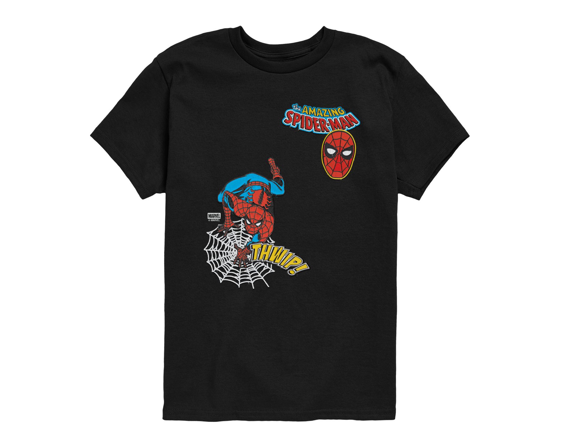 Boys' Spider-Man Spidey Thwip Faux Patch Short Sleeve Graphic T-Shirt - Black - Small