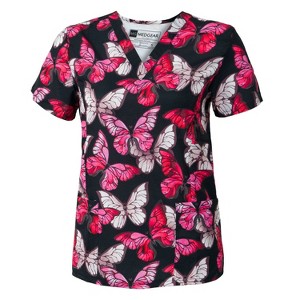 Medgear Women's 2-pocket Scrubs Short Sleeve V-Neck Print Top in 4-way Stretch - 1 of 4