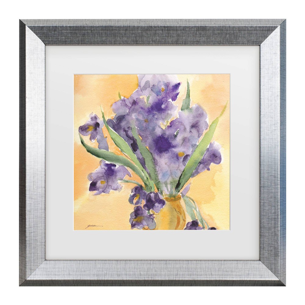 Trademark Fine Art 11"x11" Sheila Golden Vase Of Irises Matted Framed Art Silver