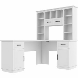 Gulches L-Shaped Computer Desk ¨C 2 Cabinets, 2 Drawers, 11 Open Shelves, Power Outlet for Study/Living Room/Office - 1 of 4