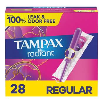 Tampax Radiant Light Absorbency Tampons Plastic Applicator And Leakguard  Braid - Unscented - 28ct : Target