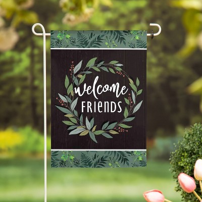 Welcome Friends Black and Green Suede Garden Flag