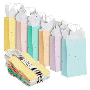 Blue Panda 36 Pack Small Colored Paper Bags with Handles and Tissue Paper for Gender Reveal, Wedding, Birthday, 6 Colors, 9 x 6 x 3 In - 1 of 4