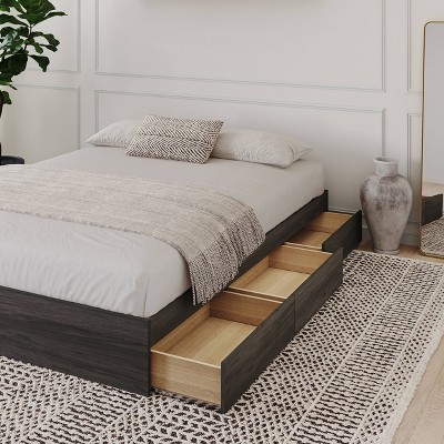 Bark Gray Queen Wood Storage Bed Frame with 3 Drawers