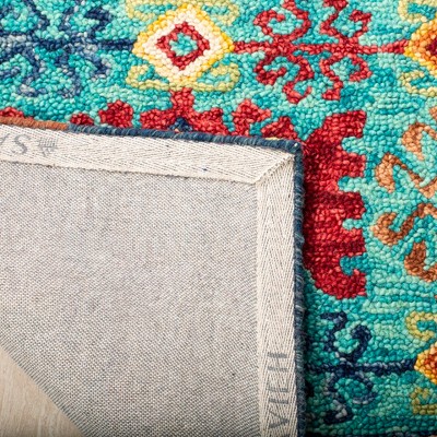 Handmade Blue and Red Geometric Wool Area Rug, 5' x 8'